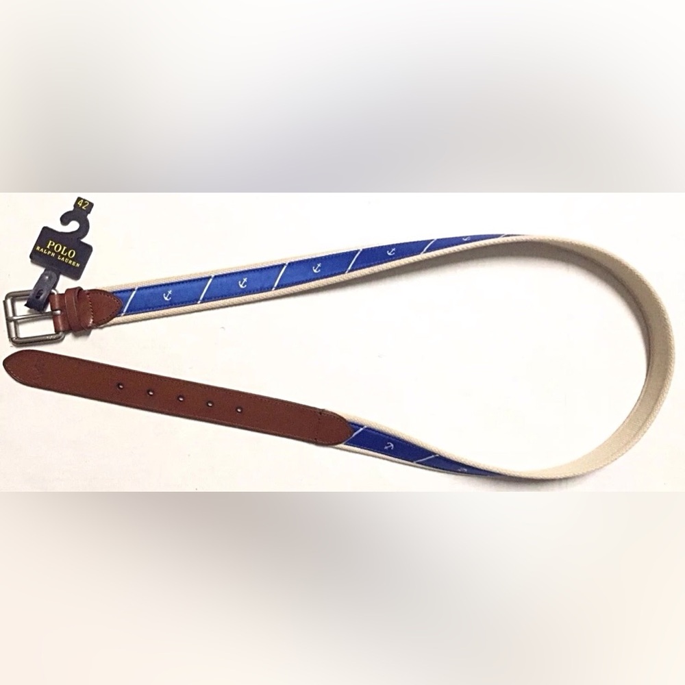 42-Polo Ralph Lauren Blue and Brown Canvas Anchor Belt